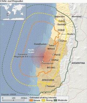 Le aree colpite dal terremoto del 27 febbraio.
